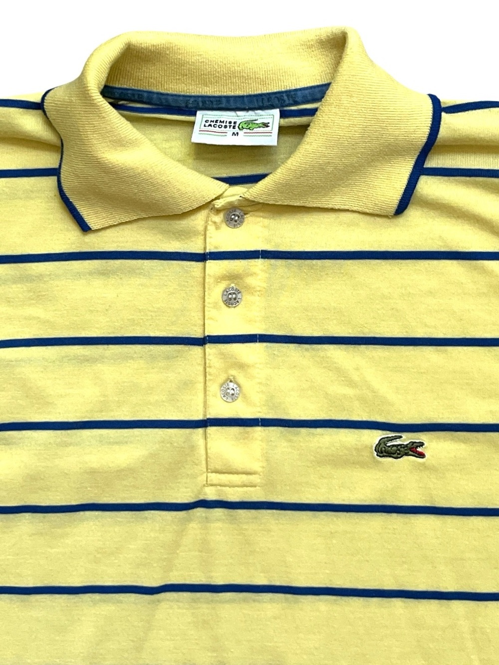 Vintage LACOSTE CHEMISE Men’s Medium Yellow Striped Polo Shirt Alligator Logo